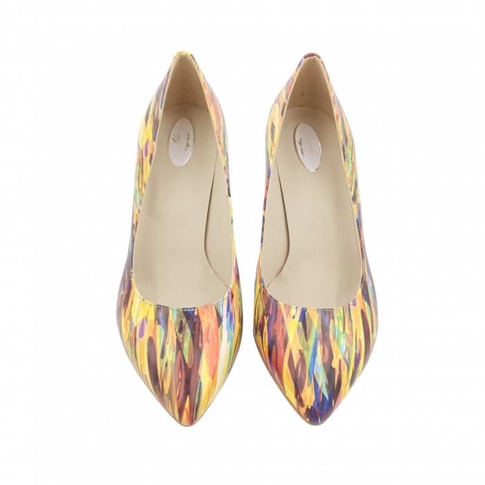Pantofi damă eleganți, stiletto, piele naturală, toc gros îmbrăcat, picturi colorate, Sandali [3]
