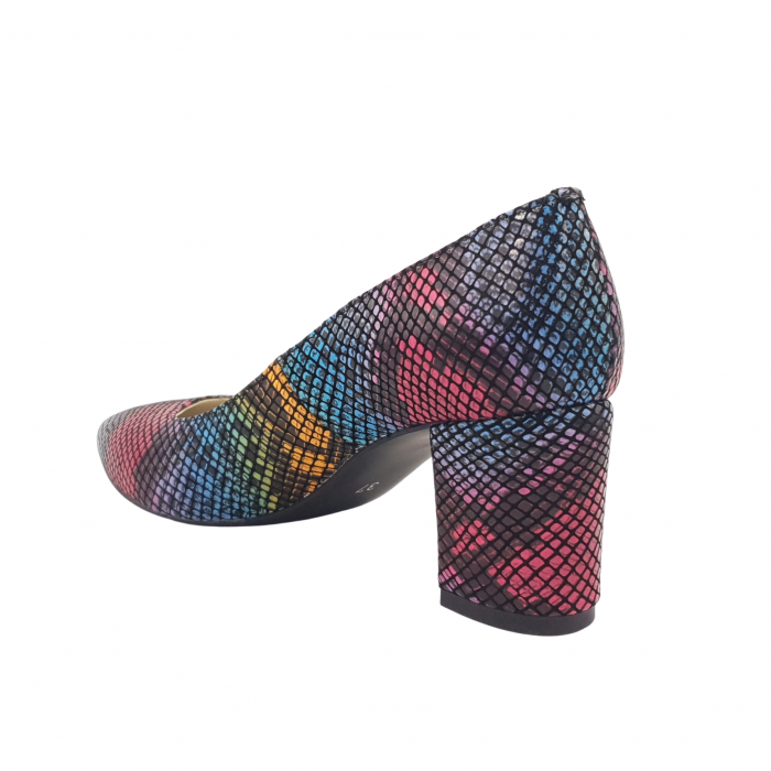 Pantofi damă eleganți, stiletto, piele naturală, toc gros, șarpe colorat, Sandali [2]