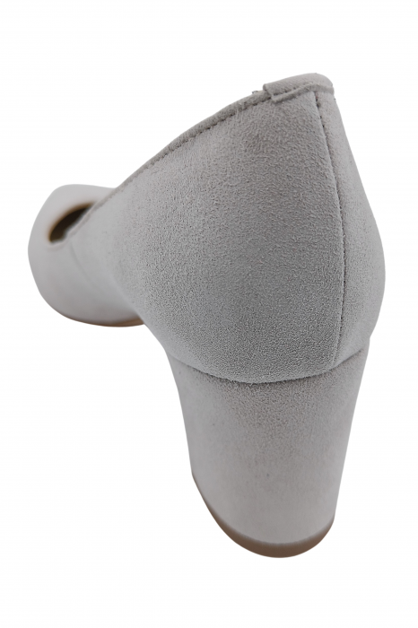 Pantofi damă eleganți, stiletto, piele naturală velur, toc gros îmbrăcat, gri - bej. SANDALI [3]