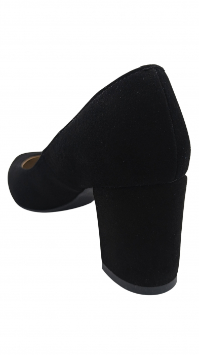 Pantofi damă eleganți, stiletto, piele naturală velur, toc gros îmbrăcat, negru. SANDALI [3]