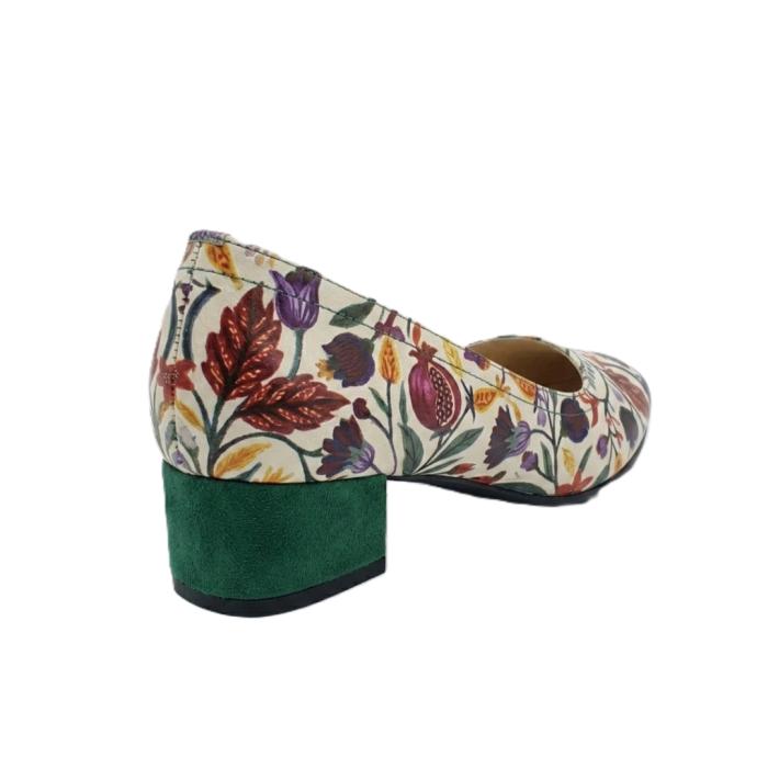 Pantofi dama Floral Garden, slip-on, piele naturala, toc 4 cm [2]