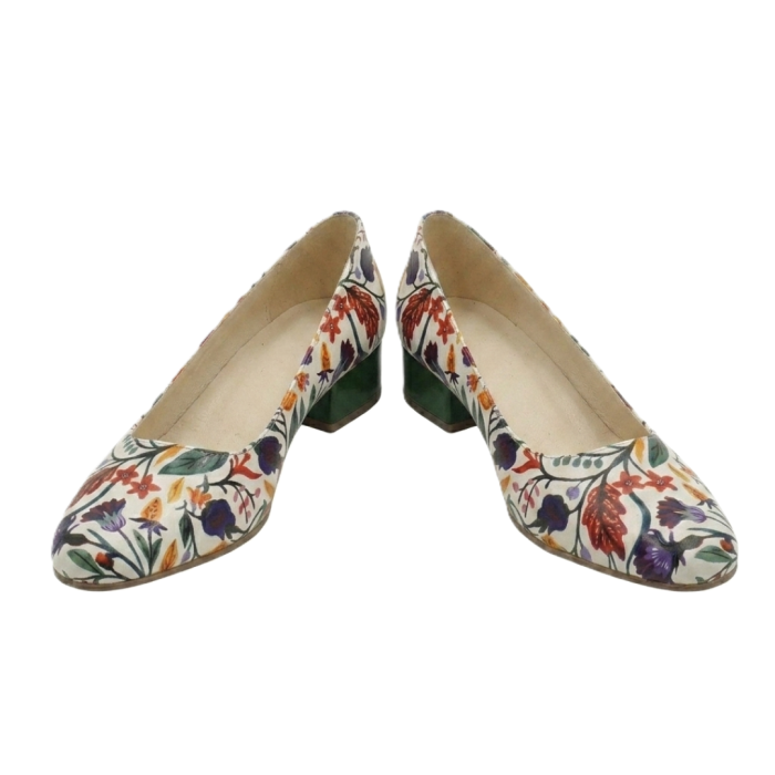 Pantofi dama Floral Garden, slip-on, piele naturala, toc 4 cm [4]