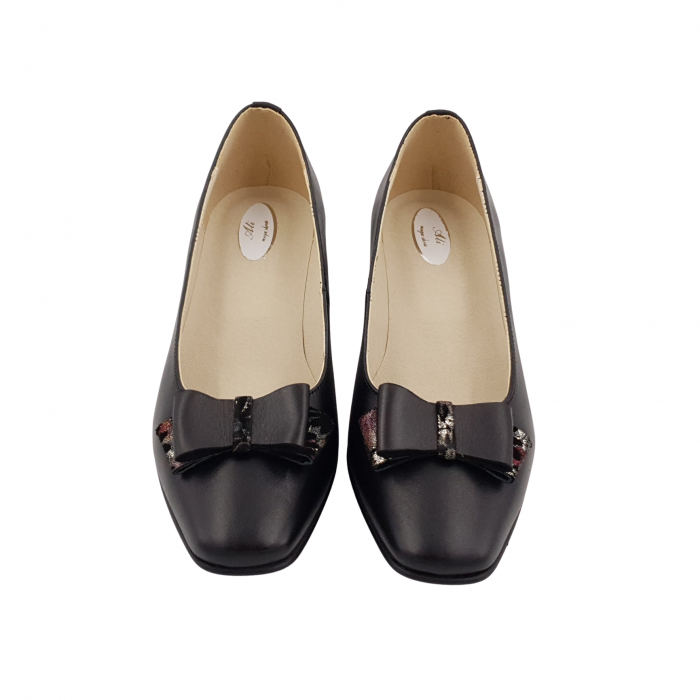 Pantofi dama eleganti, varf patrat, piele naturala, toc gros imbracat, funda, negru floral, Sandali [3]