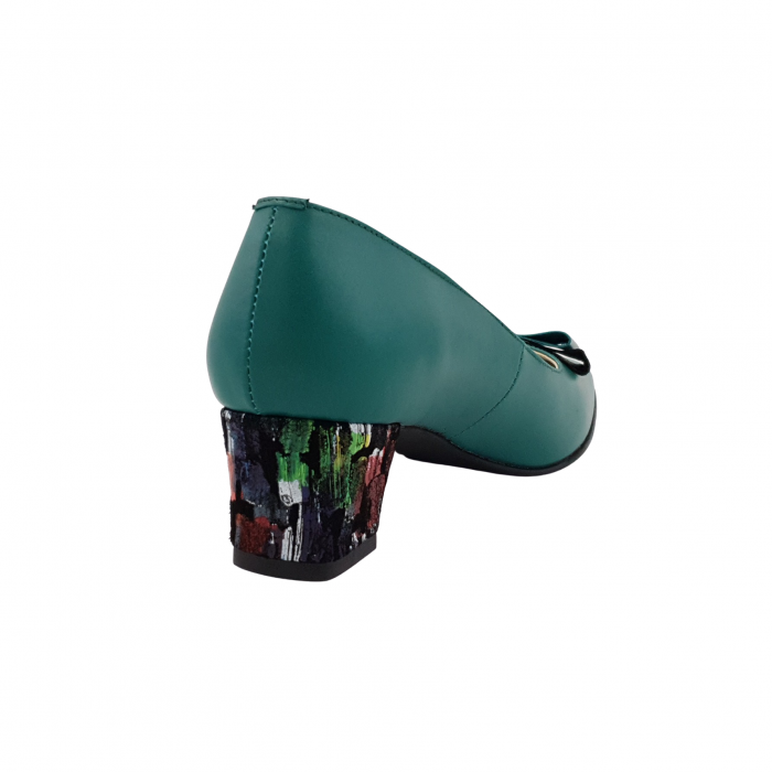 Pantofi damă eleganți, vârf pătrat, piele naturală, toc gros îmbrăcat, fundă, picasso, verde, Sandali [2]