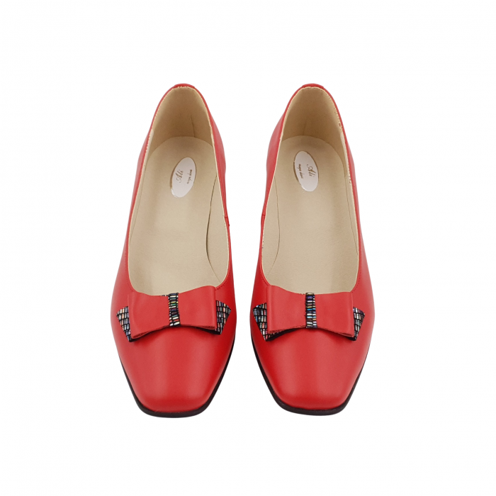 Pantofi dama eleganti, varf patrat, piele naturala, toc gros imbracat, funda, rosu cu linii colorate, Sandali [3]