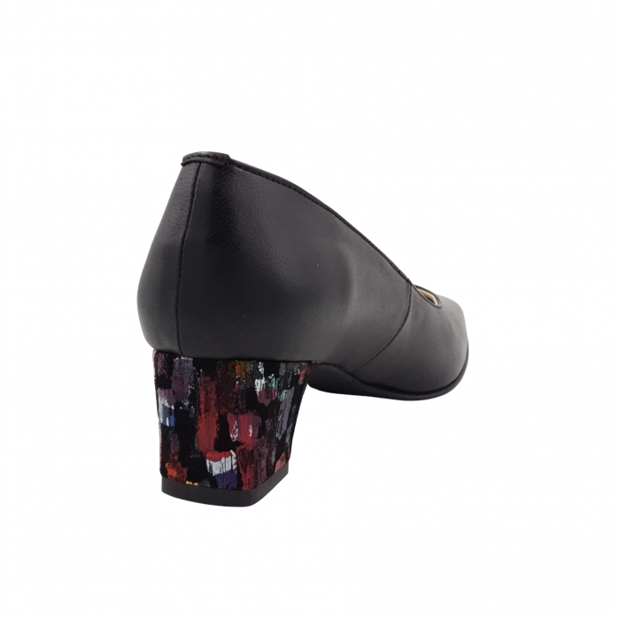 Pantofi dama eleganti, varf patrat, piele naturala, toc gros imbracat, negru cu patratele colorate,Sandali [2]