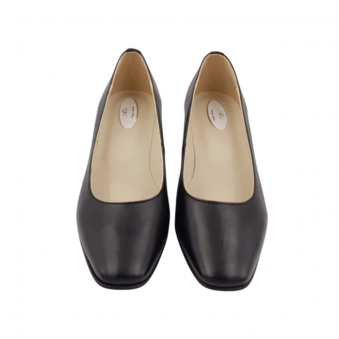 Pantofi dama eleganti, varf patrat, piele naturala, toc gros imbracat, negru cu patratele colorate,Sandali [3]