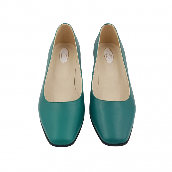 Pantofi dama eleganti, varf patrat, piele naturala, toc gros imbracat, picasso, verde, Sandali [3]