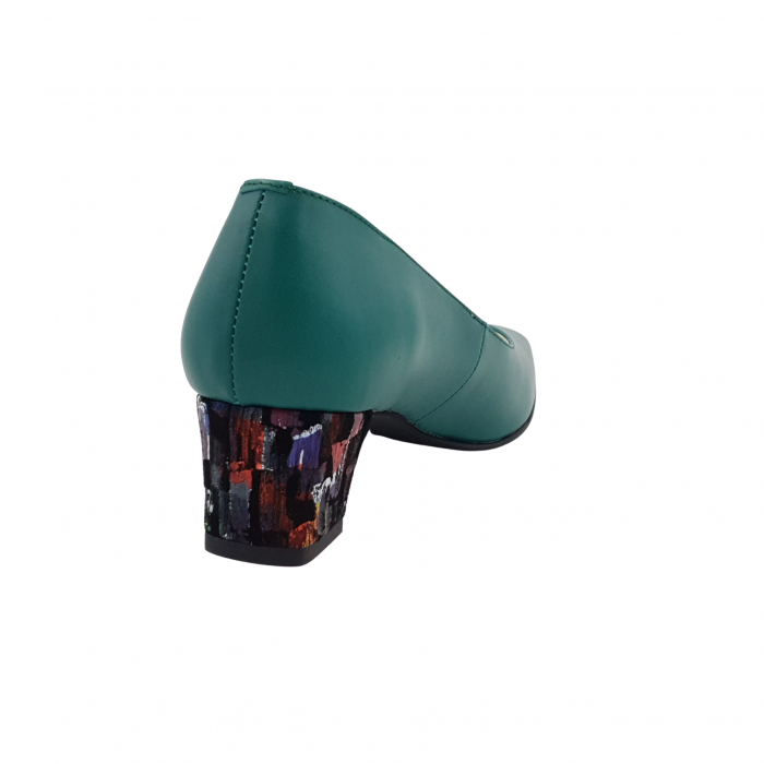 Pantofi dama eleganti, varf patrat, piele naturala, toc gros imbracat, picasso, verde, Sandali [2]