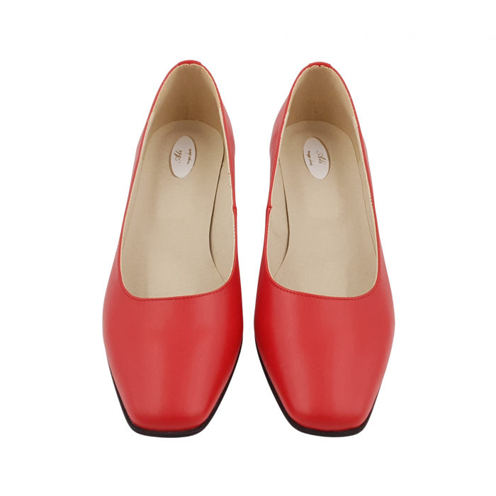 Pantofi dama eleganti, varf patrat, piele naturala, toc gros imbracat, rosu cu linii colorate, Sandali [3]