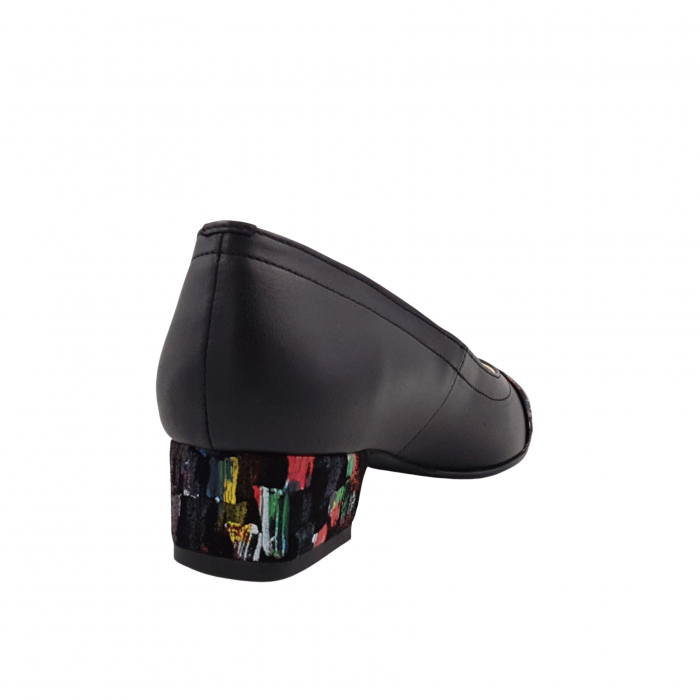 Pantofi damă eleganți, vârf pătrat, piele naturală, toc mic gros îmbrăcat, baretă, picasso, negru, Sandali [2]