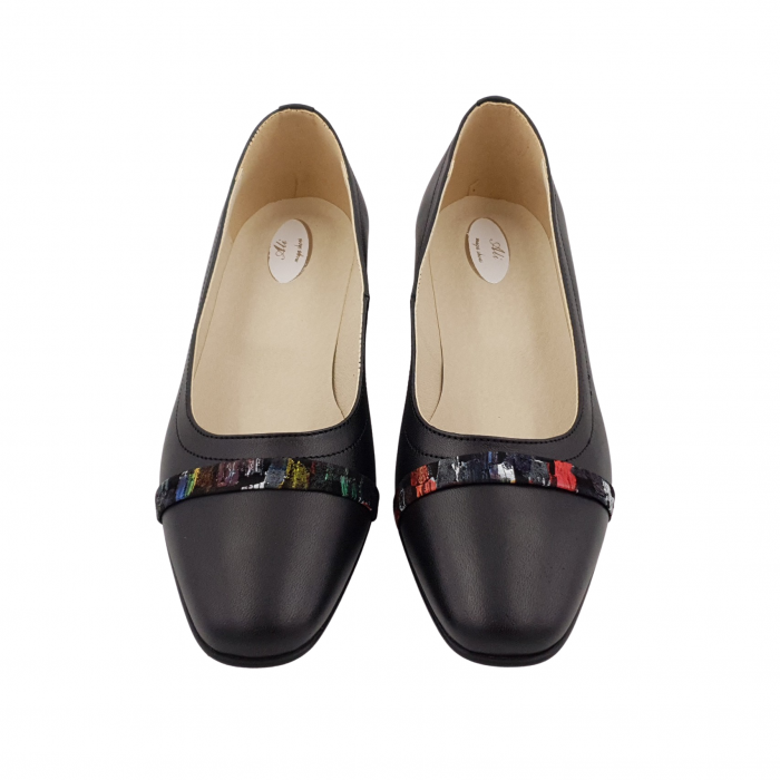 Pantofi damă eleganți, vârf pătrat, piele naturală, toc mic gros îmbrăcat, baretă, picasso, negru, Sandali [3]