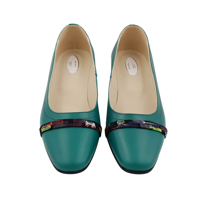 Pantofi damă eleganți, vârf pătrat, piele naturală, toc mic gros îmbrăcat, baretă, verde picasso, Sandali [3]