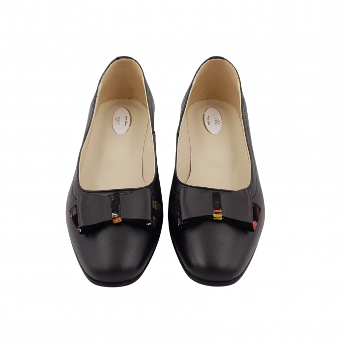 Pantofi damă eleganți, vârf pătrat, piele naturală, toc mic gros îmbrăcat, fundă, picasso, negru, Sandali [3]
