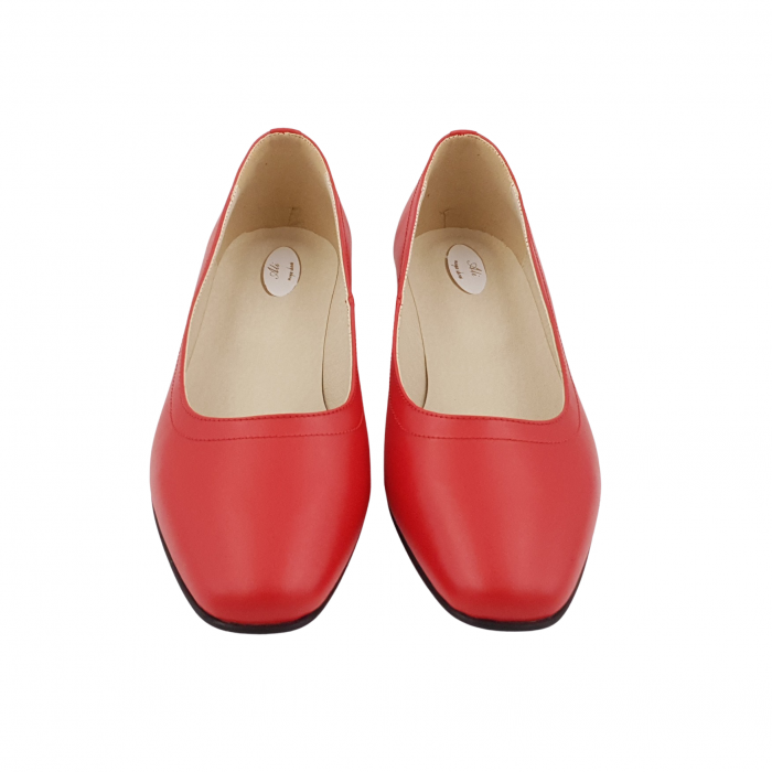 Pantofi damă eleganți, vârf pătrat, piele naturală, toc mic gros îmbrăcat, roșu cu linii colorate, Sandali [3]