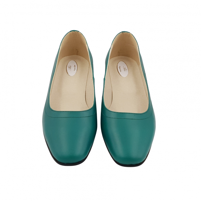 Pantofi damă eleganti, vârf pătrat, piele naturală, toc mic gros îmbrăcat, verde picasso, Sandali [3]