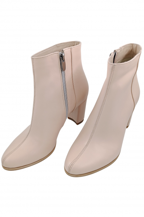 Botine damă eleganți, piele naturală, vârf migdalat, toc gros, bej, 37 [4]