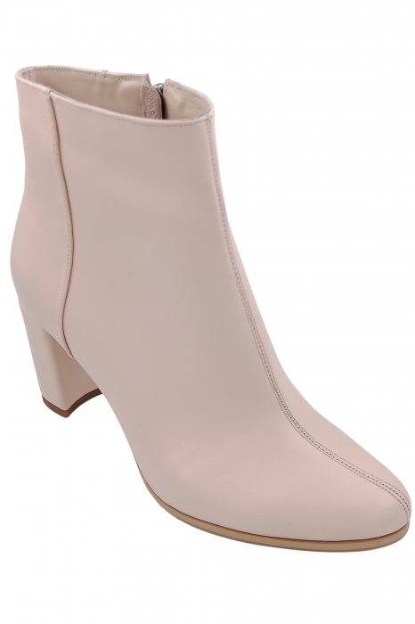 Botine damă eleganți, piele naturală, vârf migdalat, toc gros, bej, 37 [2]