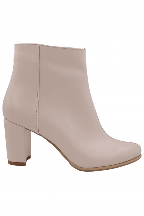 Botine damă eleganți, piele naturală, vârf migdalat, toc gros, bej, 37 [1]