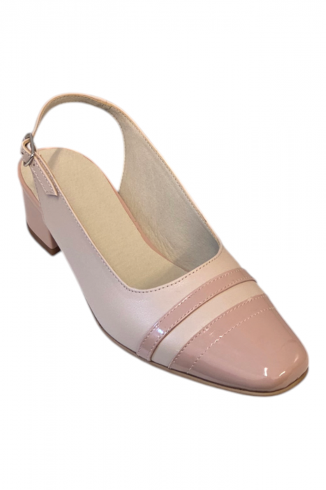 Sandale dama, piele box, piele lacuita, toc gros, bej, 37;39 [2]