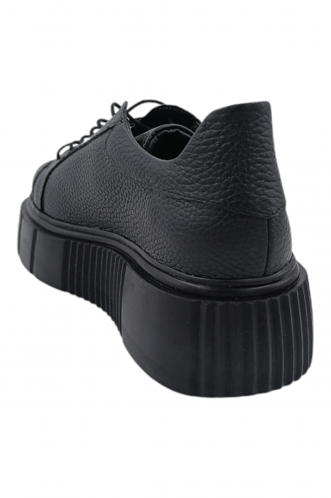 Pantofi damă fara toc, piele naturală bizon cu sireturi talpă înaltă, negru, Sandali [3]