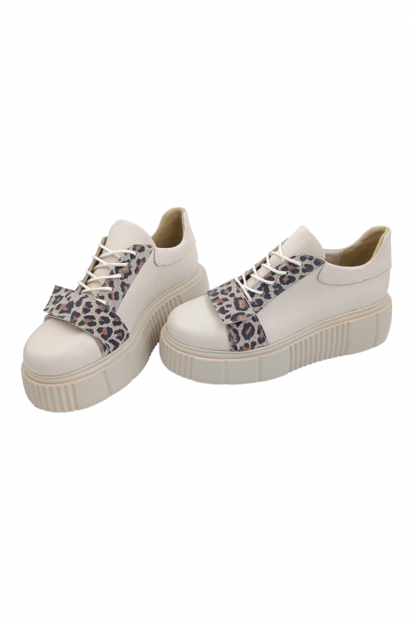 Pantofi damă fara toc, piele naturală bizon, talpă înaltă, imprimeu leopard, bej, Sandali [5]