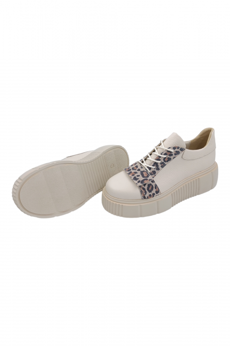 Pantofi damă fara toc, piele naturală bizon, talpă înaltă, imprimeu leopard, bej, Sandali [6]