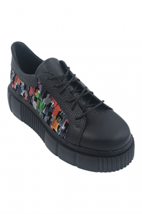 Pantofi damă fara toc, piele bizon, imprimeu picasso, negru, 38; 40 [2]