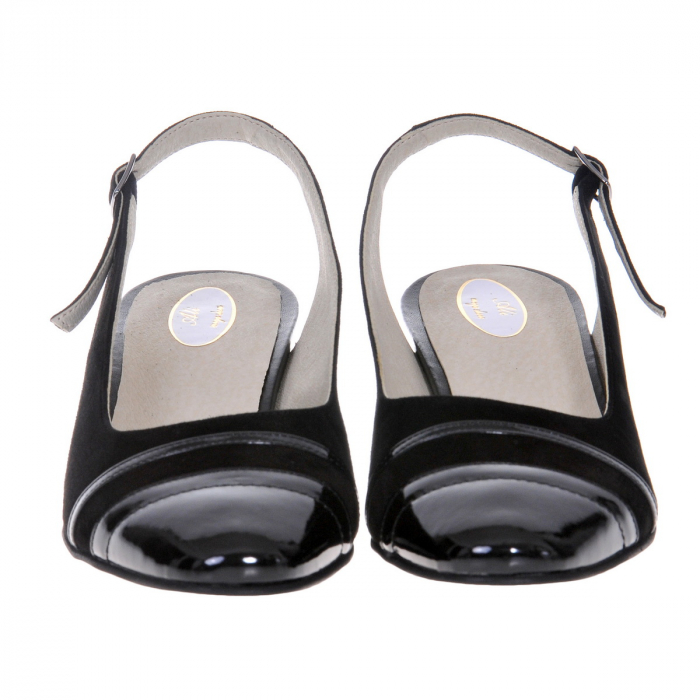 Sandale dama, piele intoarsa, piele lacuit, toc gros, negru, 35; 38; 39 [3]