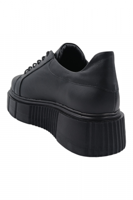 Pantofi damă fara toc, piele naturală box cu sireturi talpă înaltă, negru, Sandali [3]