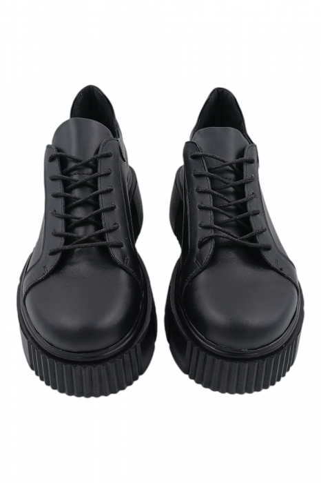 Pantofi damă fara toc, piele naturală box cu sireturi talpă înaltă, negru, Sandali [4]