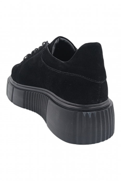 Pantofi damă fara toc, piele naturală velur cu sireturi talpă înaltă, negru, Sandali [3]