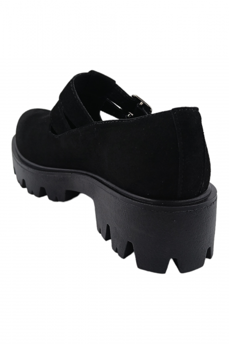 Pantofi damă fara toc, piele naturală velur, talpă cu crampoane, catarame, negru, Sandali [3]