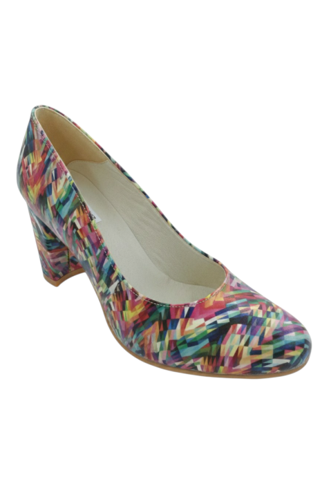 Pantofi damă eleganți multicolor cu imprimeu abstract și toc 7 cm [2]
