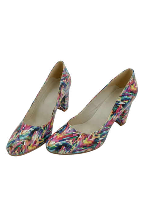 Pantofi damă eleganți multicolor cu imprimeu abstract și toc 7 cm [4]