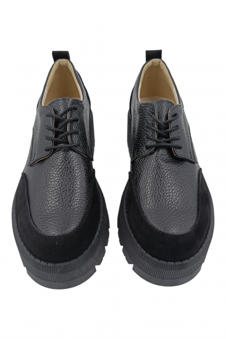 Pantofi damă, piele naturală bizon, velur, talpă cu striații, negru - Sandali [4]