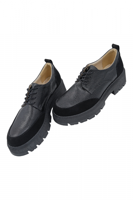Pantofi damă, piele naturală bizon, velur, talpă cu striații, negru - Sandali [6]