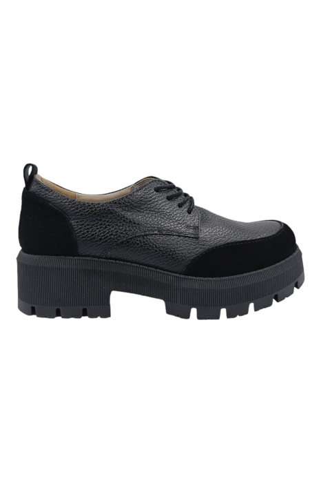 Pantofi damă, piele naturală bizon, velur, talpă cu striații, negru - Sandali [2]