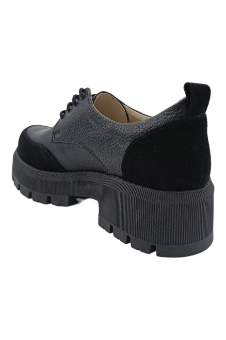 Pantofi damă, piele naturală bizon, velur, talpă cu striații, negru - Sandali [3]