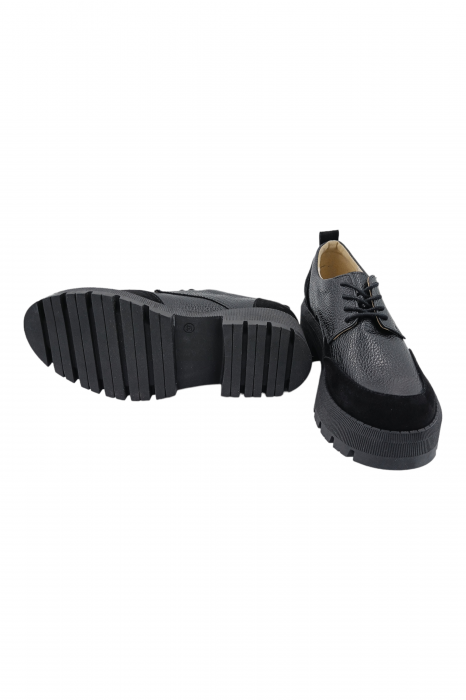 Pantofi damă, piele naturală bizon, velur, talpă cu striații, negru - Sandali [5]