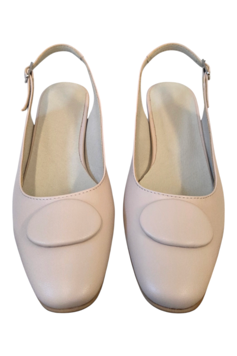 Pantofi damă, piele naturală box, toc mic, vârf pătrat, ornament rotund, bej-roz [4]