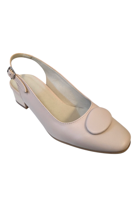 Pantofi damă, piele naturală box, toc mic, vârf pătrat, ornament rotund, bej-roz [2]