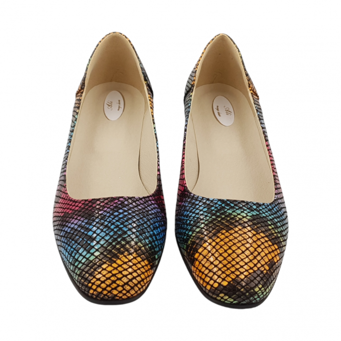 Pantofi dama, piele naturala, multicolor, cu imprimeu sarpe, toc mic, gros, Sandali [3]