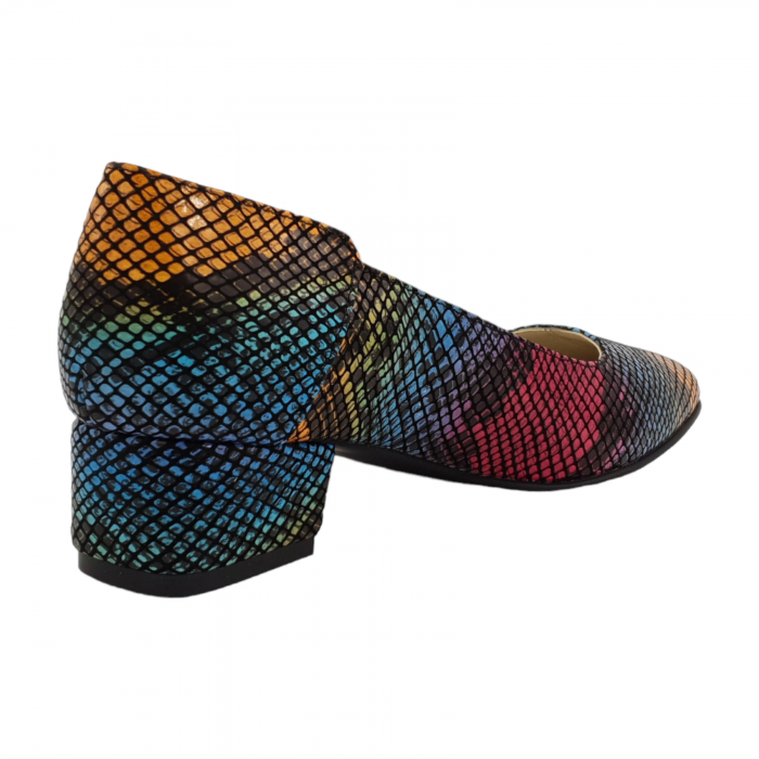 Pantofi dama, piele naturala, multicolor, cu imprimeu sarpe, toc mic, gros, Sandali [2]