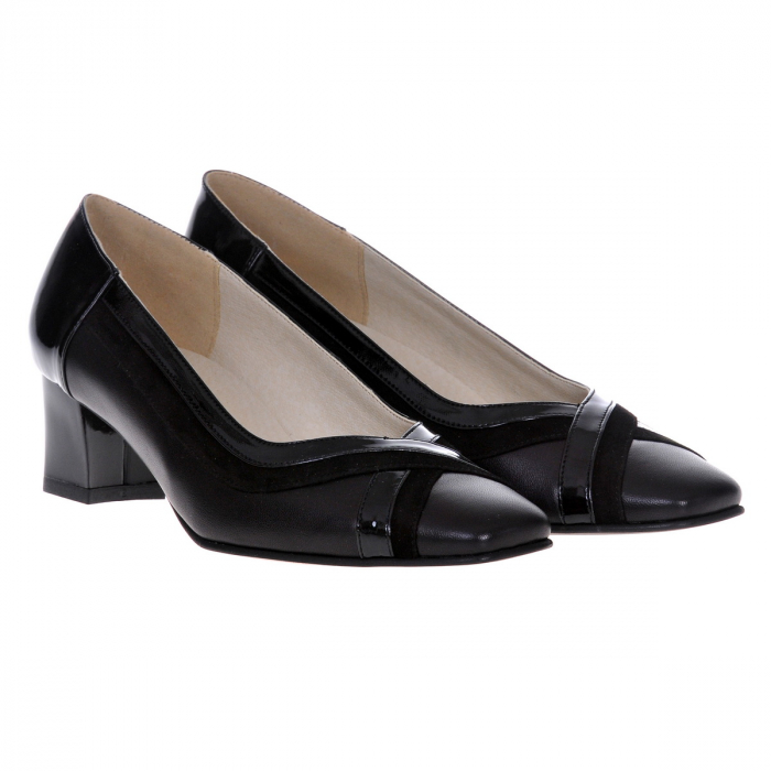 Pantofi dama eleganti, piele naturala, toc mic si gros, negru, Sandali [2]