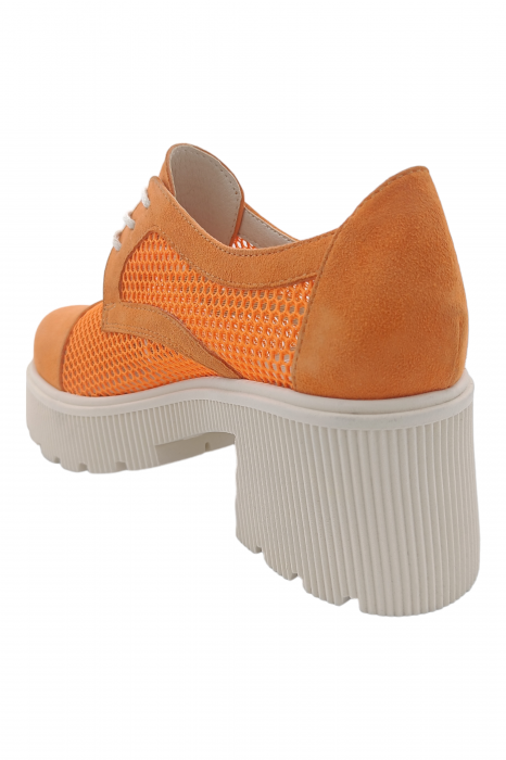 Pantofi damă casual, plasă, piele naturală velur, talpă bej striații, oranj [3]