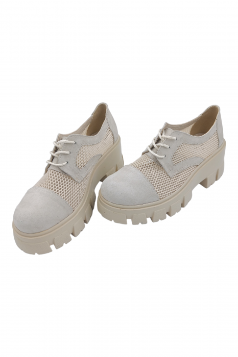 Pantofi damă, plasă, piele naturală velur, talpă cu crampoane, bej - Sandali [6]