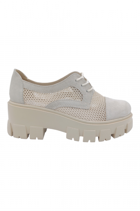 Pantofi damă, plasă, piele naturală velur, talpă cu crampoane, bej - Sandali [2]