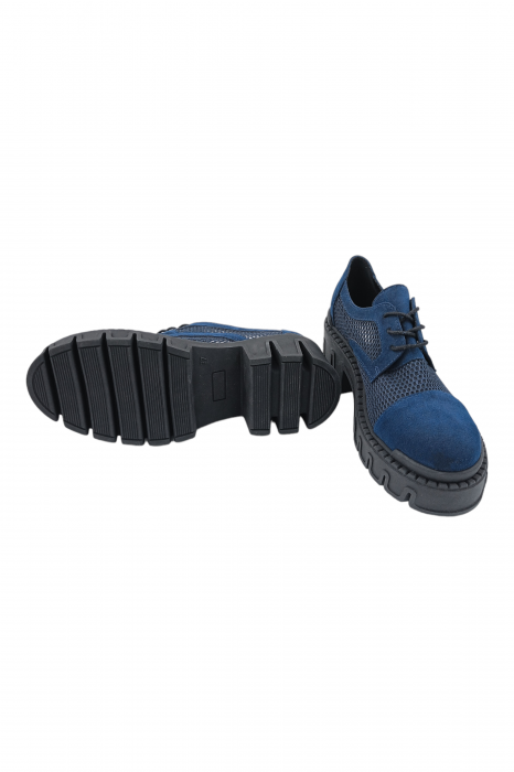 Pantofi damă, plasă, piele naturală velur, talpă cu crampoane, bleumarin, Sandali [5]