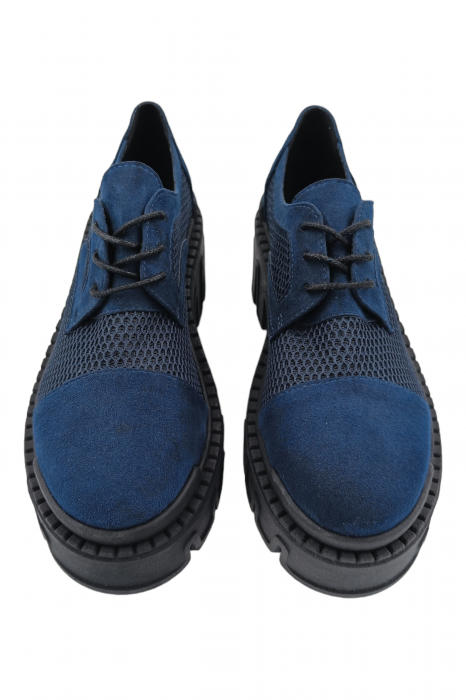 Pantofi damă, plasă, piele naturală velur, talpă cu crampoane, bleumarin, Sandali [4]